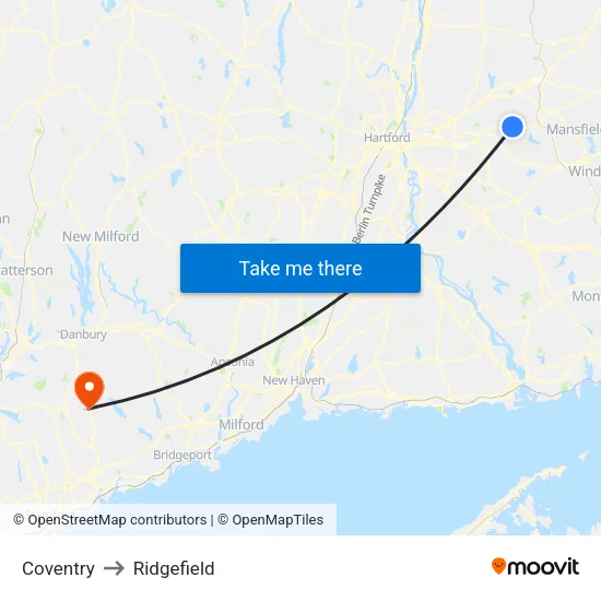 Coventry to Ridgefield map