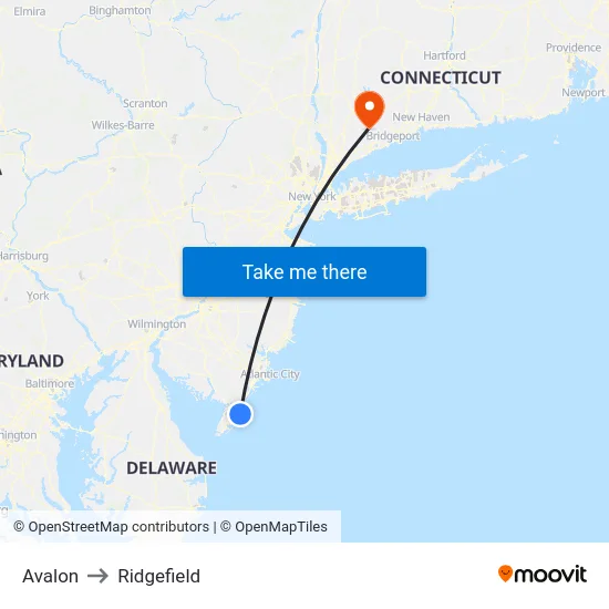 Avalon to Ridgefield map