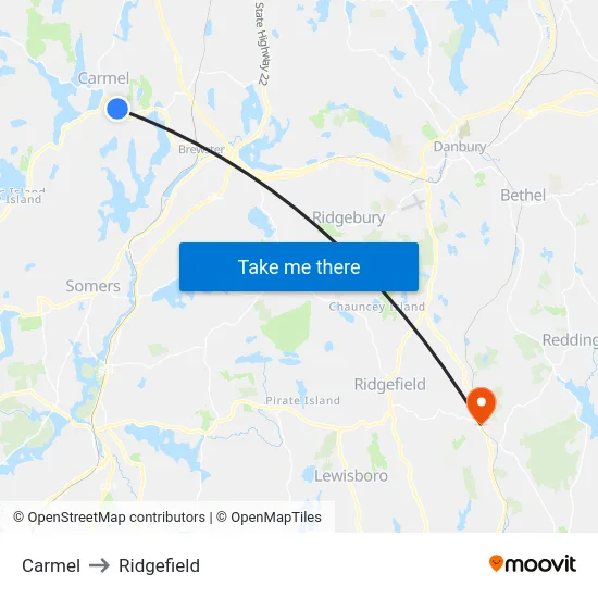 Carmel to Ridgefield map