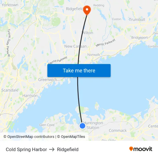 Cold Spring Harbor to Ridgefield map