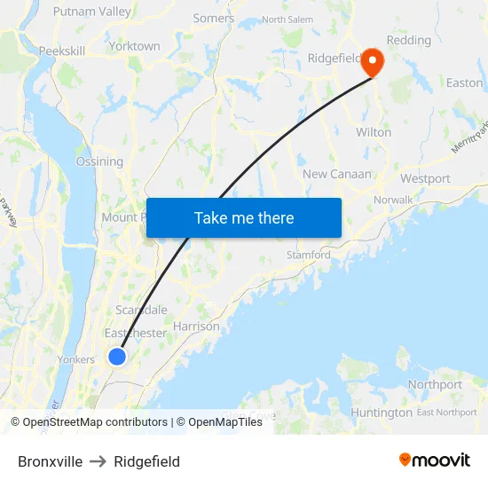 Bronxville to Ridgefield map