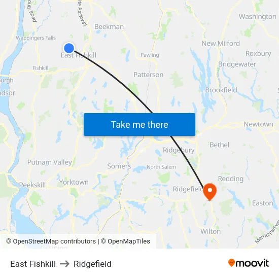 East Fishkill to Ridgefield map