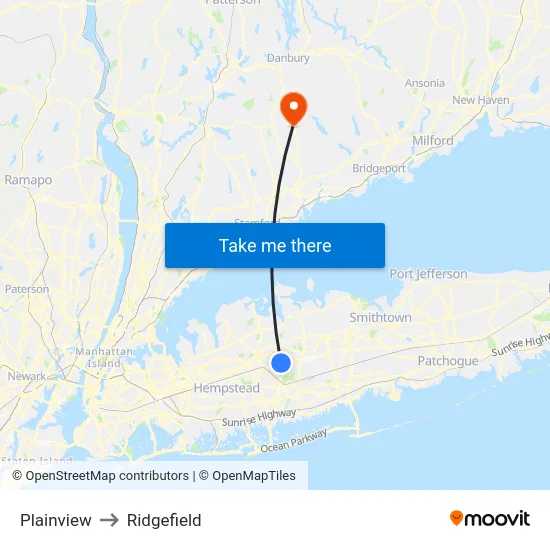 Plainview to Ridgefield map