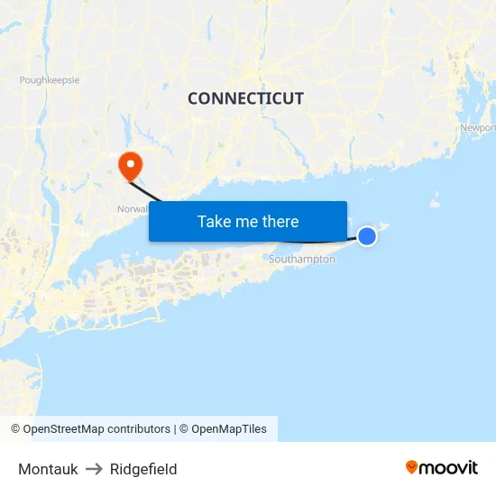 Montauk to Ridgefield map