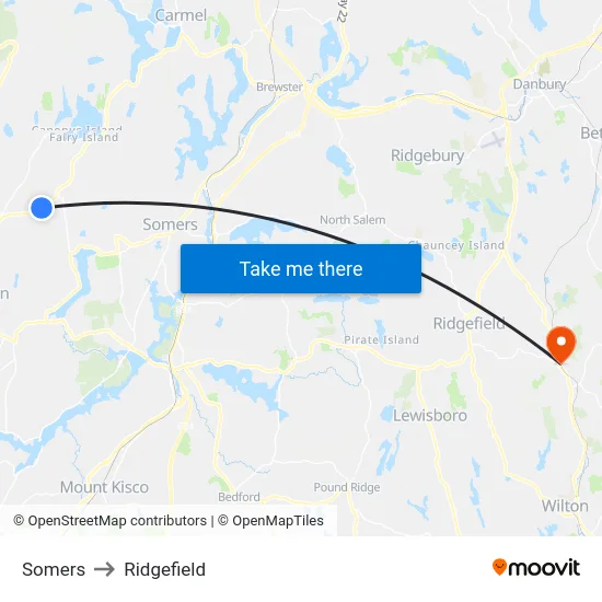Somers to Ridgefield map