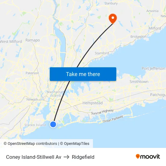 Coney Island-Stillwell Av to Ridgefield map