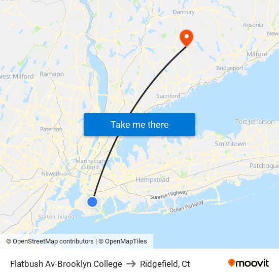 Flatbush Av-Brooklyn College to Ridgefield, Ct map