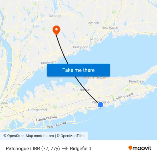 Patchogue LIRR (77, 77y) to Ridgefield map