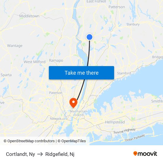 Cortlandt, Ny to Ridgefield, Nj map