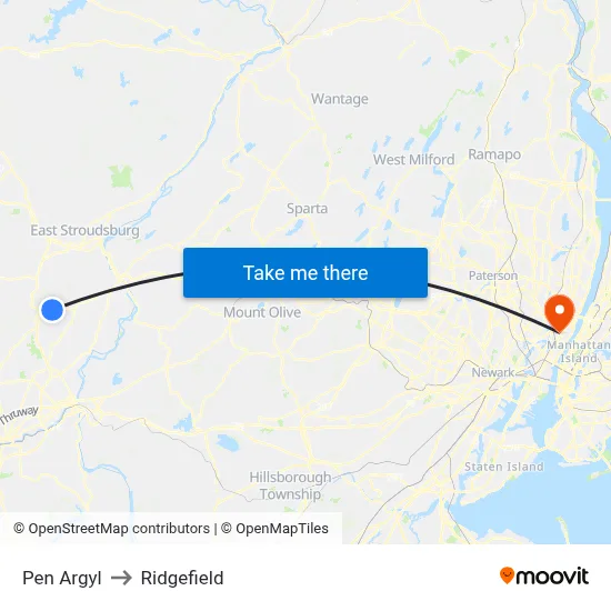 Pen Argyl to Ridgefield map