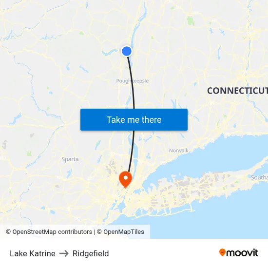 Lake Katrine to Ridgefield map
