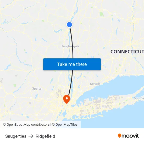 Saugerties to Ridgefield map