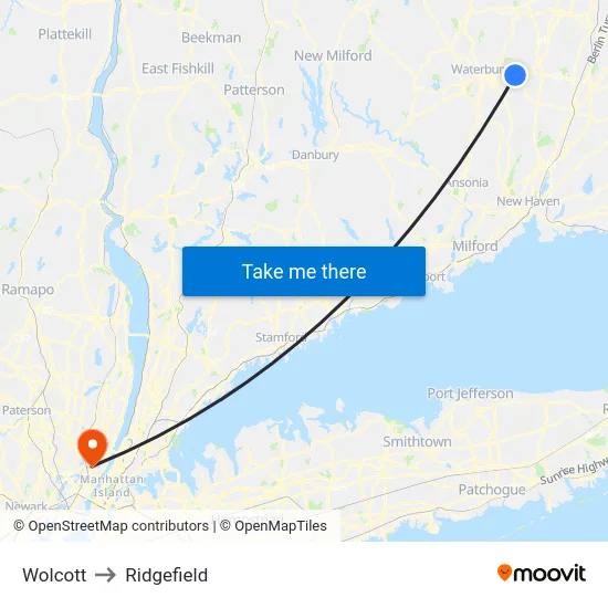 Wolcott to Ridgefield map