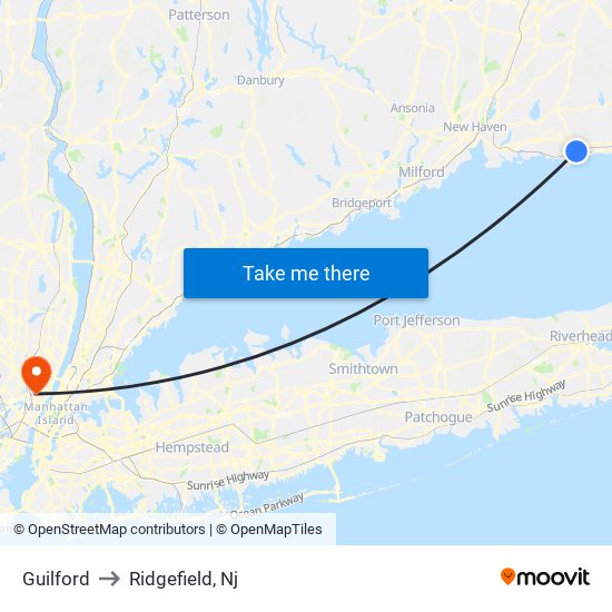 Guilford to Ridgefield, Nj map