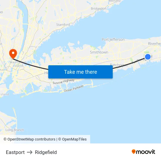 Eastport to Ridgefield map