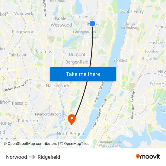Norwood to Ridgefield map
