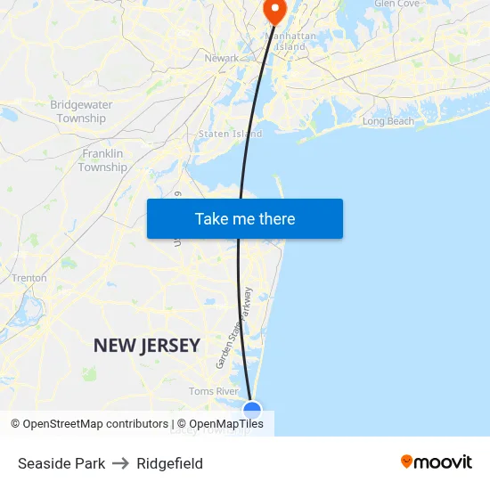 Seaside Park to Ridgefield map