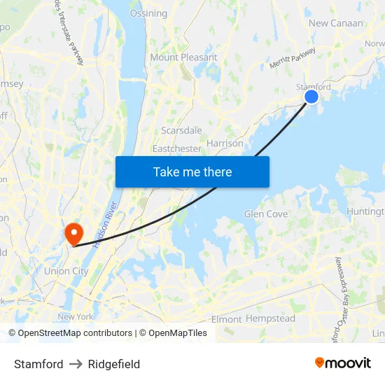 Stamford to Ridgefield map