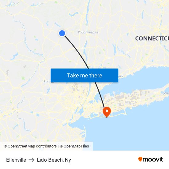 Ellenville to Lido Beach, Ny map