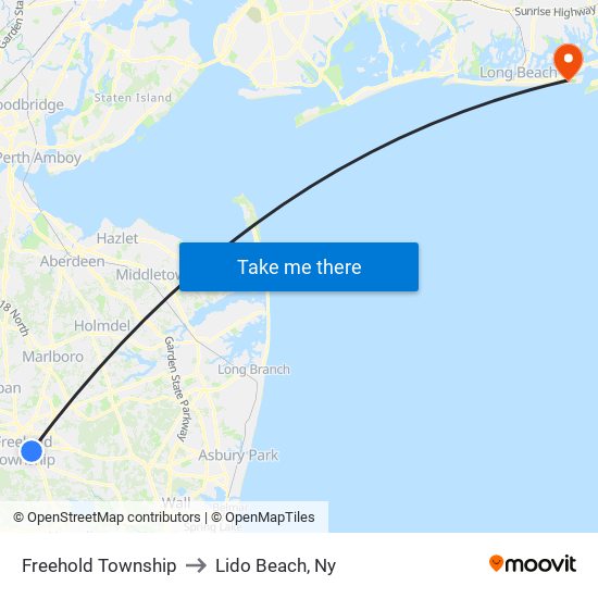 Freehold Township to Lido Beach, Ny map