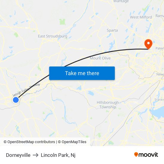 Dorneyville to Lincoln Park, Nj map