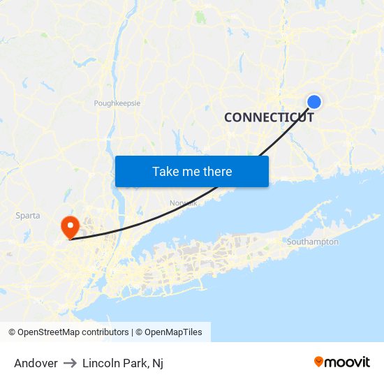 Andover to Lincoln Park, Nj map