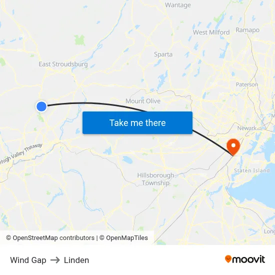 Wind Gap to Linden map