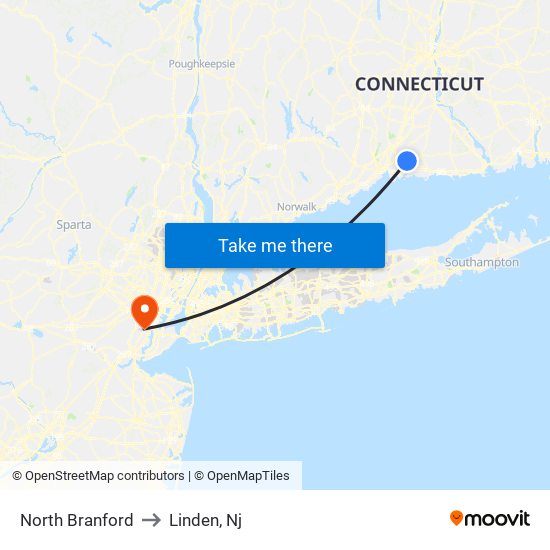 North Branford to Linden, Nj map