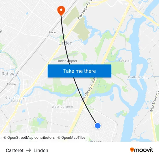 Carteret to Linden map