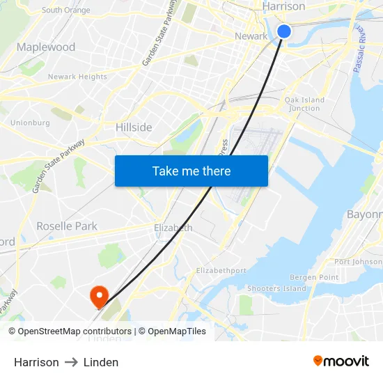 Harrison to Linden map