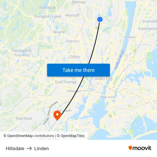 Hillsdale to Linden map