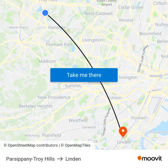 Parsippany-Troy Hills to Linden map