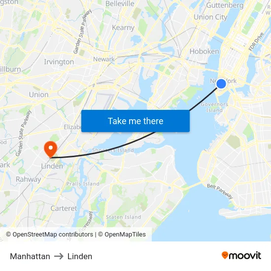Manhattan to Linden map