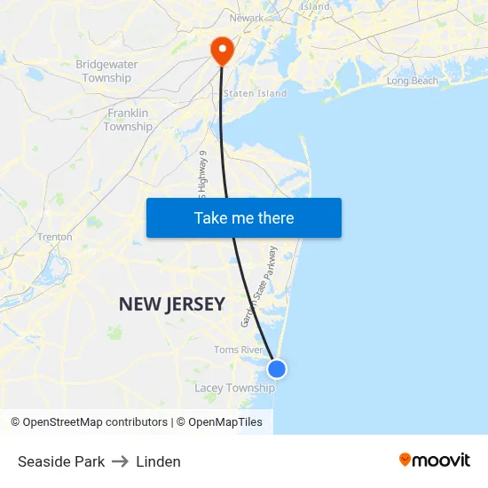 Seaside Park to Linden map