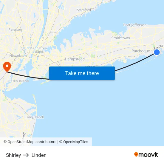 Shirley to Linden map