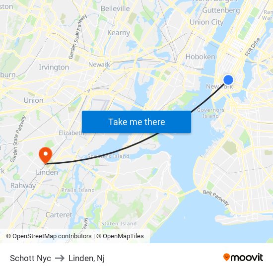 Schott Nyc to Linden, Nj map