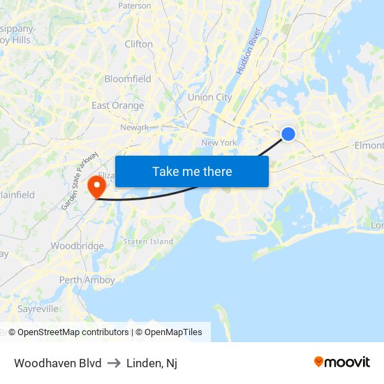 Woodhaven Blvd to Linden, Nj map