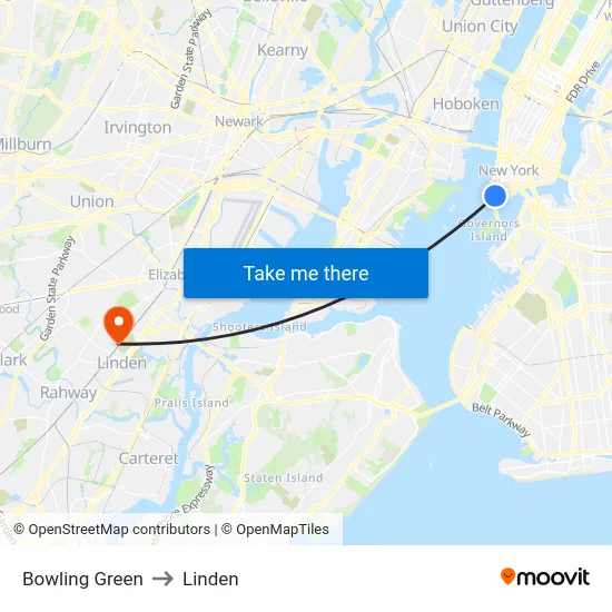 Bowling Green to Linden map