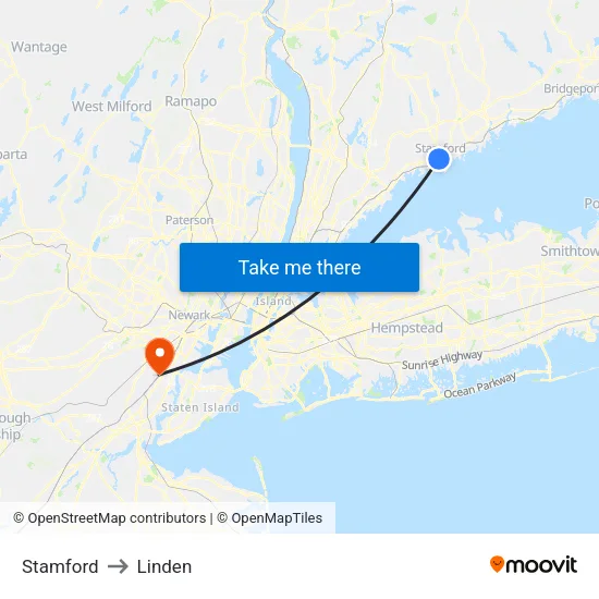 Stamford to Linden map