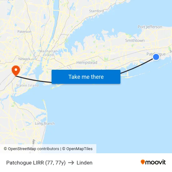 Patchogue LIRR (77, 77y) to Linden map