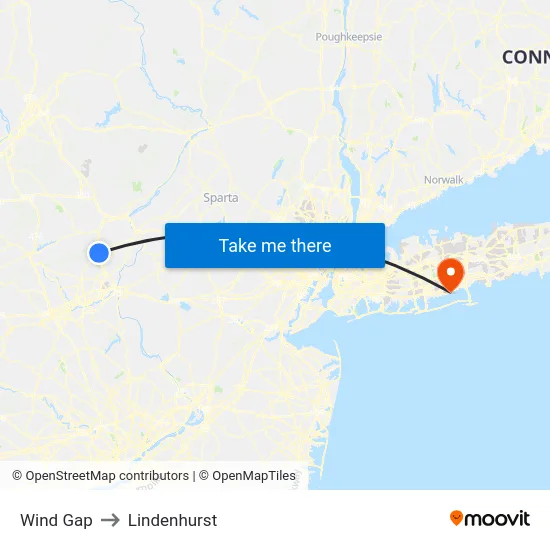 Wind Gap to Lindenhurst map