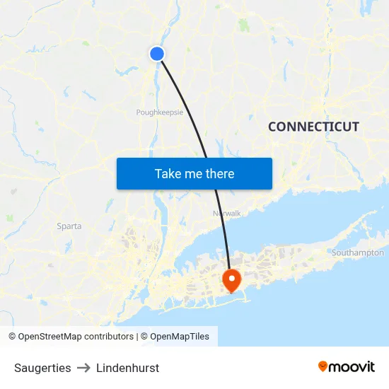 Saugerties to Lindenhurst map