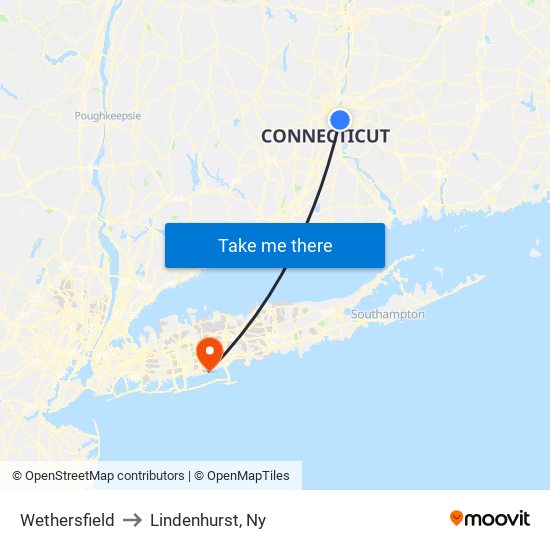 Wethersfield to Lindenhurst, Ny map