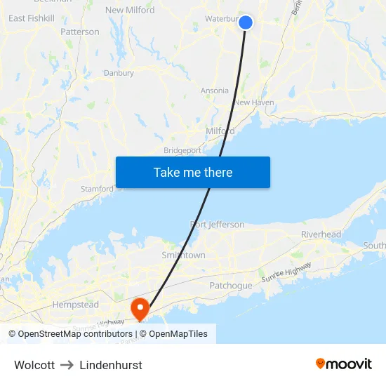 Wolcott to Lindenhurst map