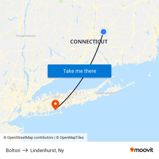 Bolton to Lindenhurst, Ny map