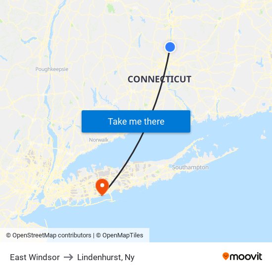 East Windsor to Lindenhurst, Ny map