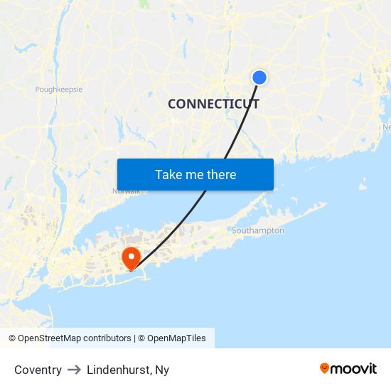 Coventry to Lindenhurst, Ny map