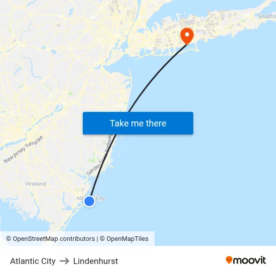 Atlantic City to Lindenhurst map