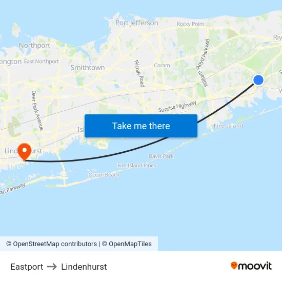 Eastport to Lindenhurst map
