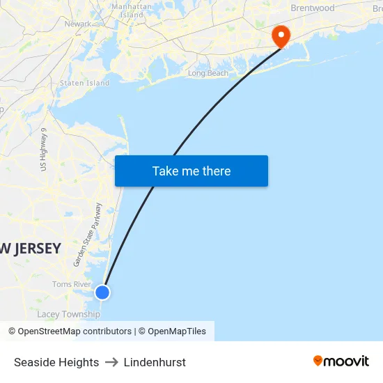 Seaside Heights to Lindenhurst map